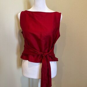 LOFT Red silk Tie-Waist Blouse